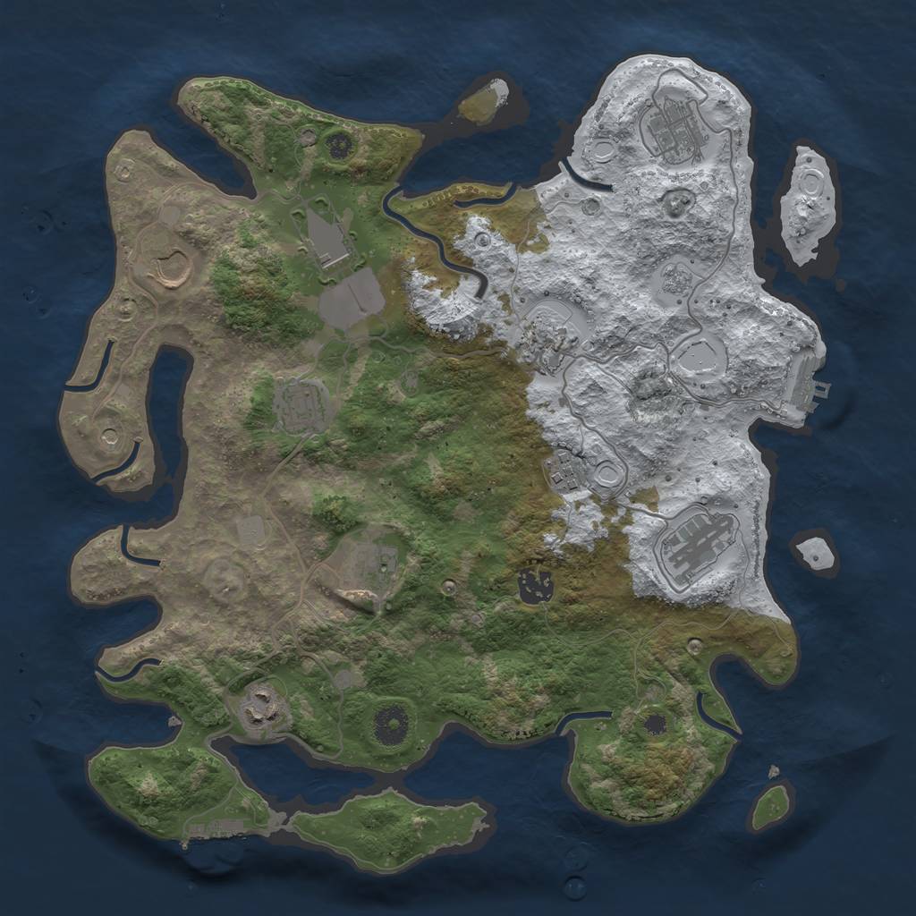 Rust Map: Procedural Map, Size: 3650, Seed: 296054299, 19 Monuments