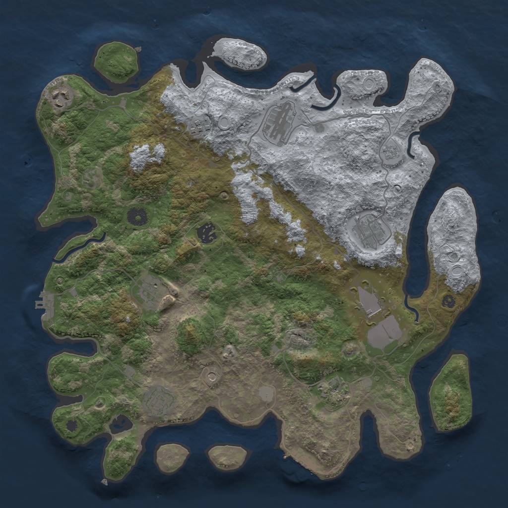 Rust Map: Procedural Map, Size: 3850, Seed: 428323121, 18 Monuments