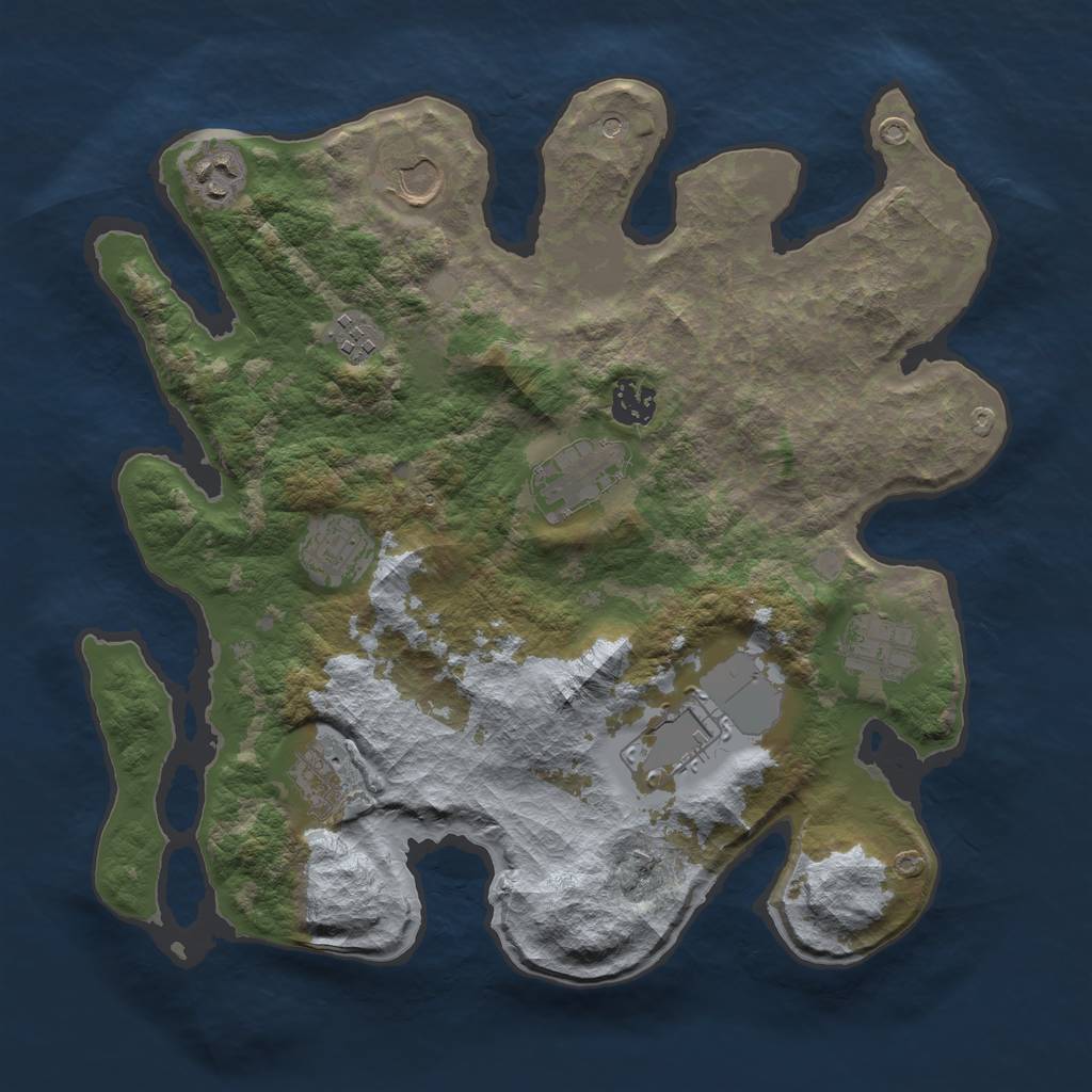 Rust Map: Barren, Size: 3500, Seed: 43, 12 Monuments