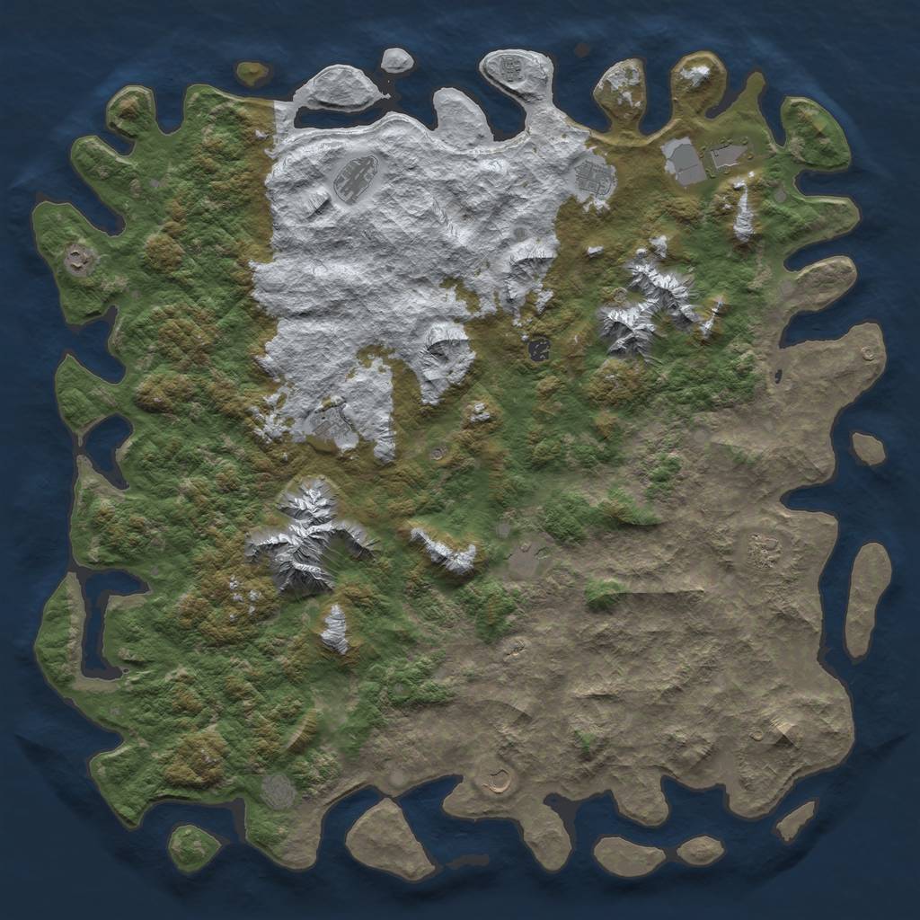 Rust Map: Barren, Size: 6000, Seed: 123456789, 14 Monuments