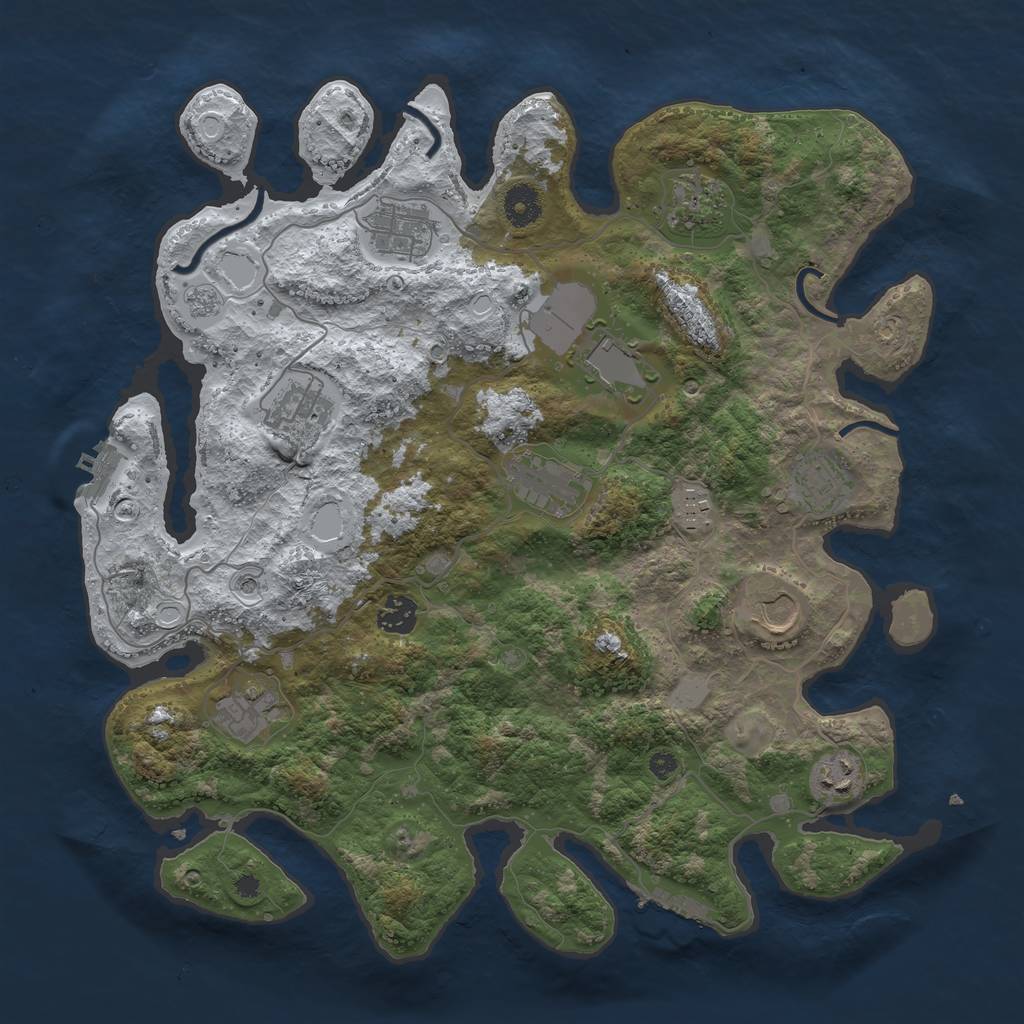 Rust Map: Procedural Map, Size: 3850, Seed: 64443606, 20 Monuments