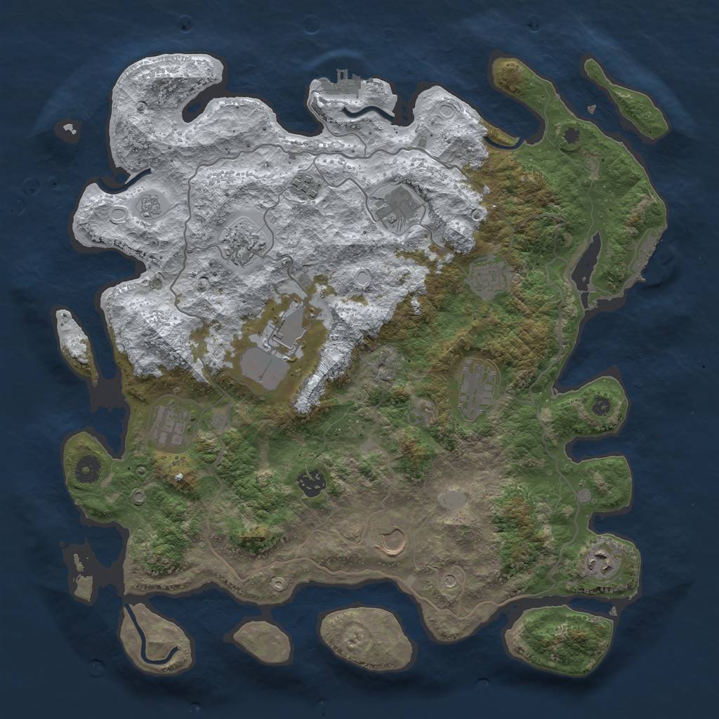 Rust Map: Procedural Map, Size: 4000, Seed: 593874, 19 Monuments