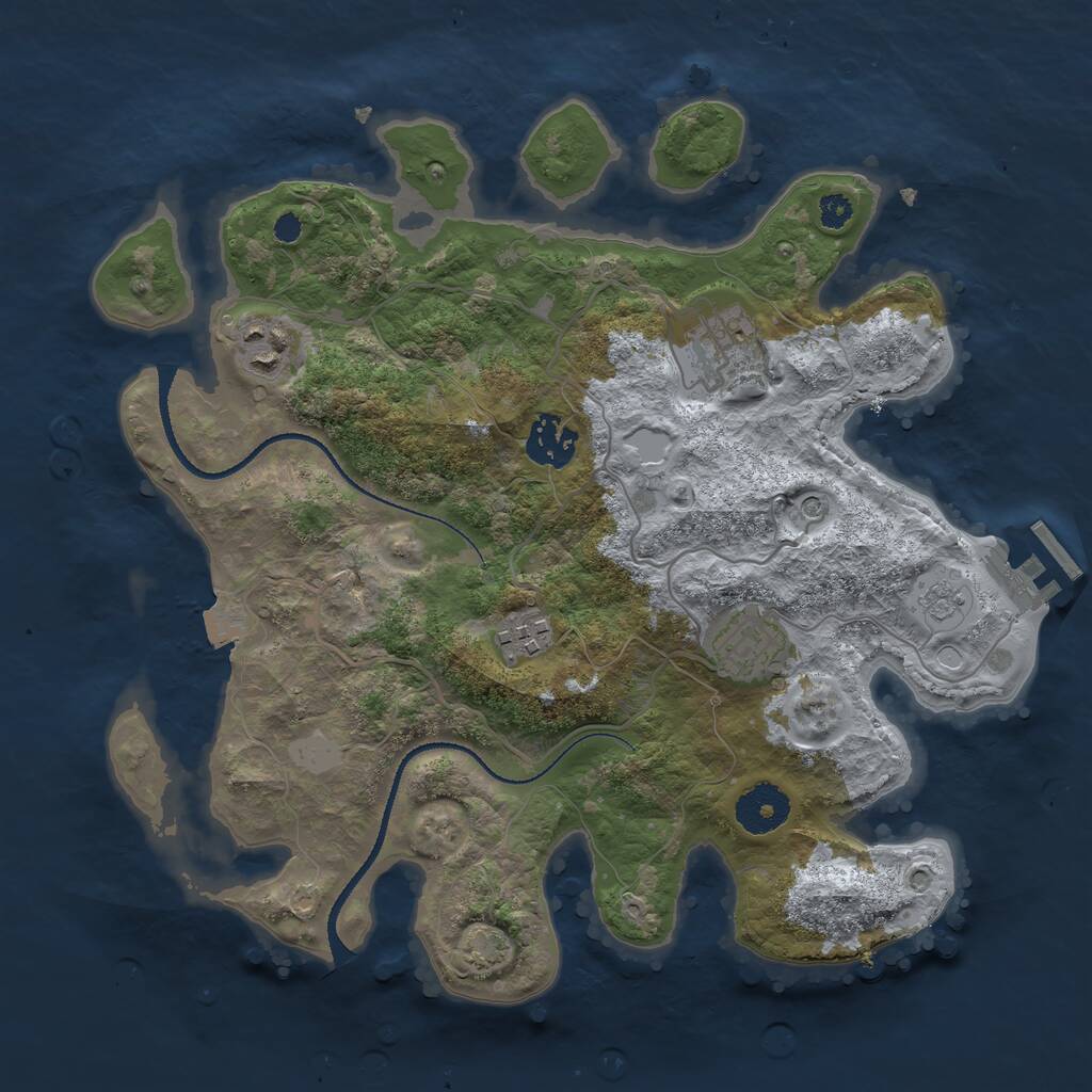 Rust Map: Procedural Map, Size: 3200, Seed: 56735, 10 Monuments