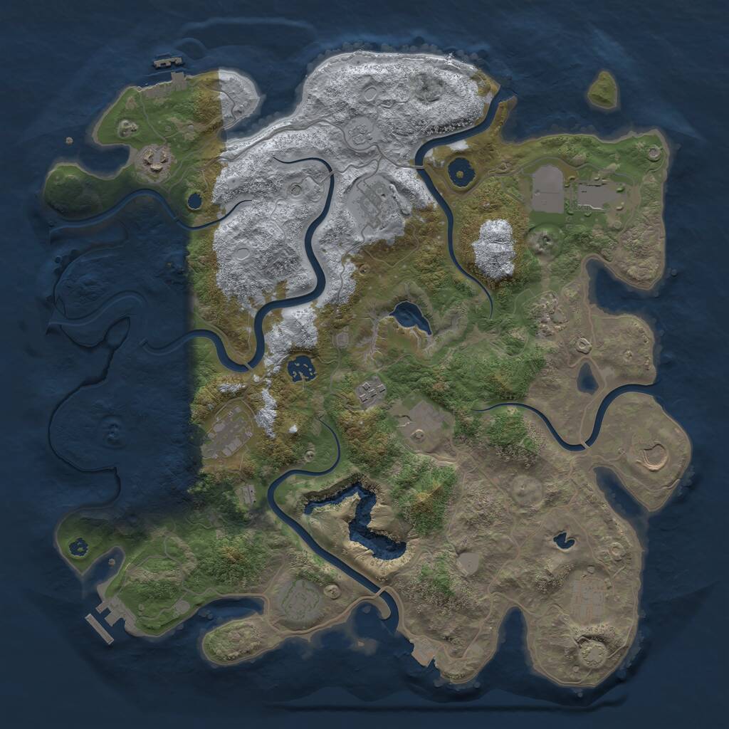 Rust Map: Procedural Map, Size: 4050, Seed: 2139290487, 17 Monuments