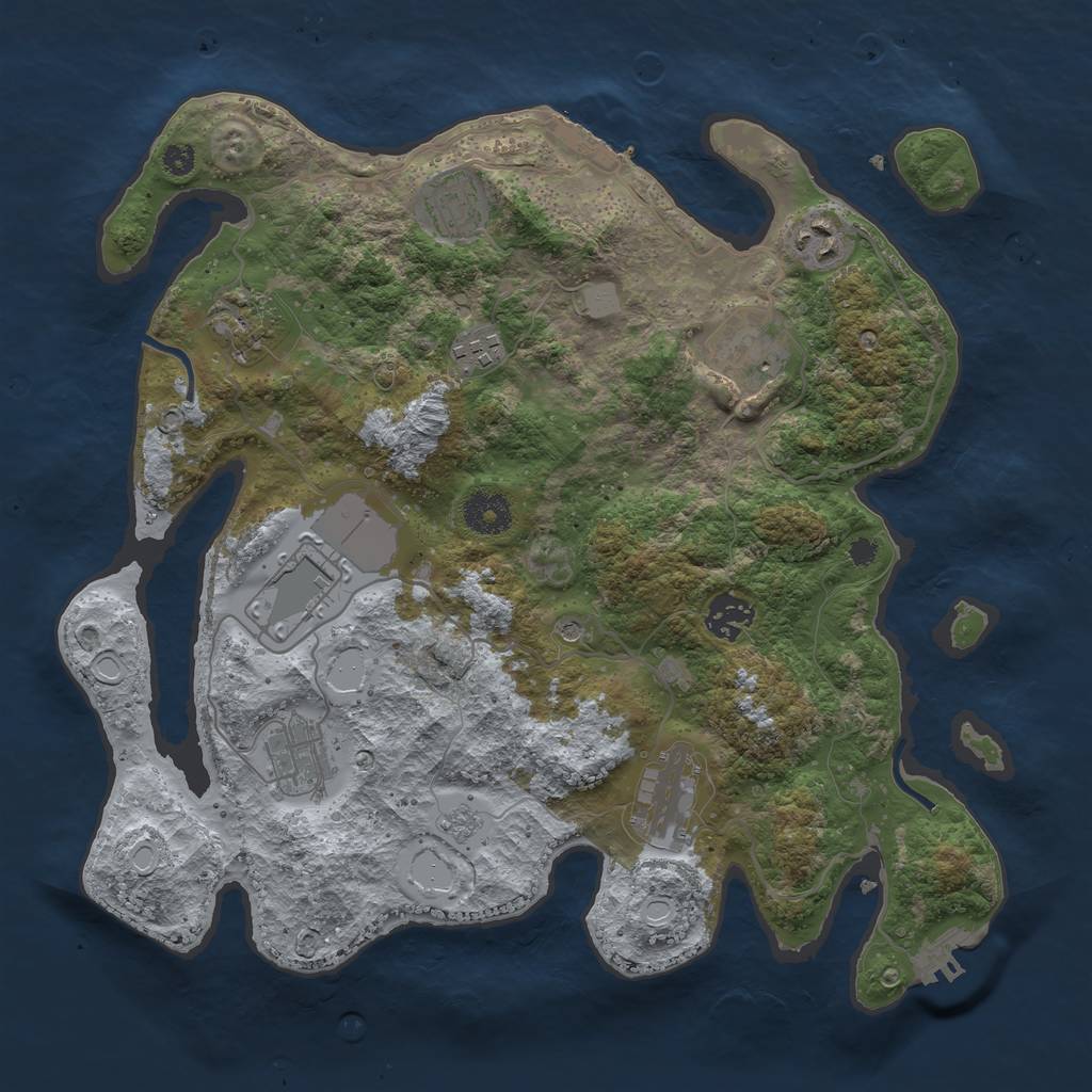Rust Map: Procedural Map, Size: 3500, Seed: 951854, 18 Monuments