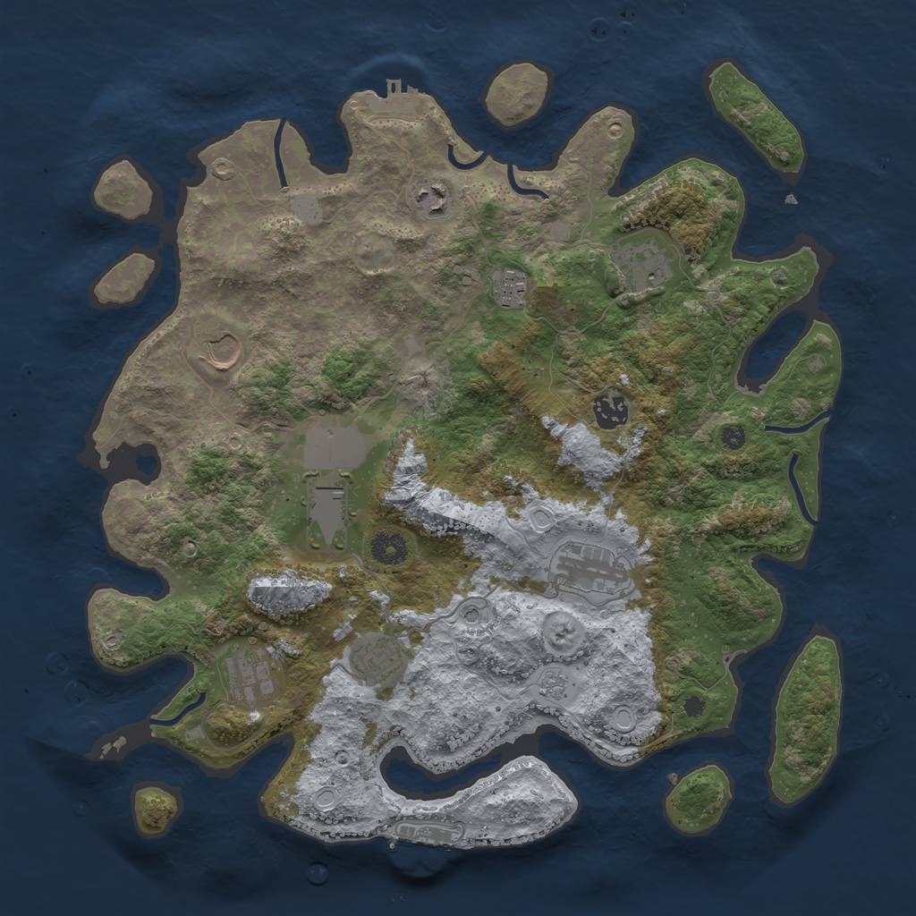 Rust Map: Procedural Map, Size: 3850, Seed: 32636, 18 Monuments