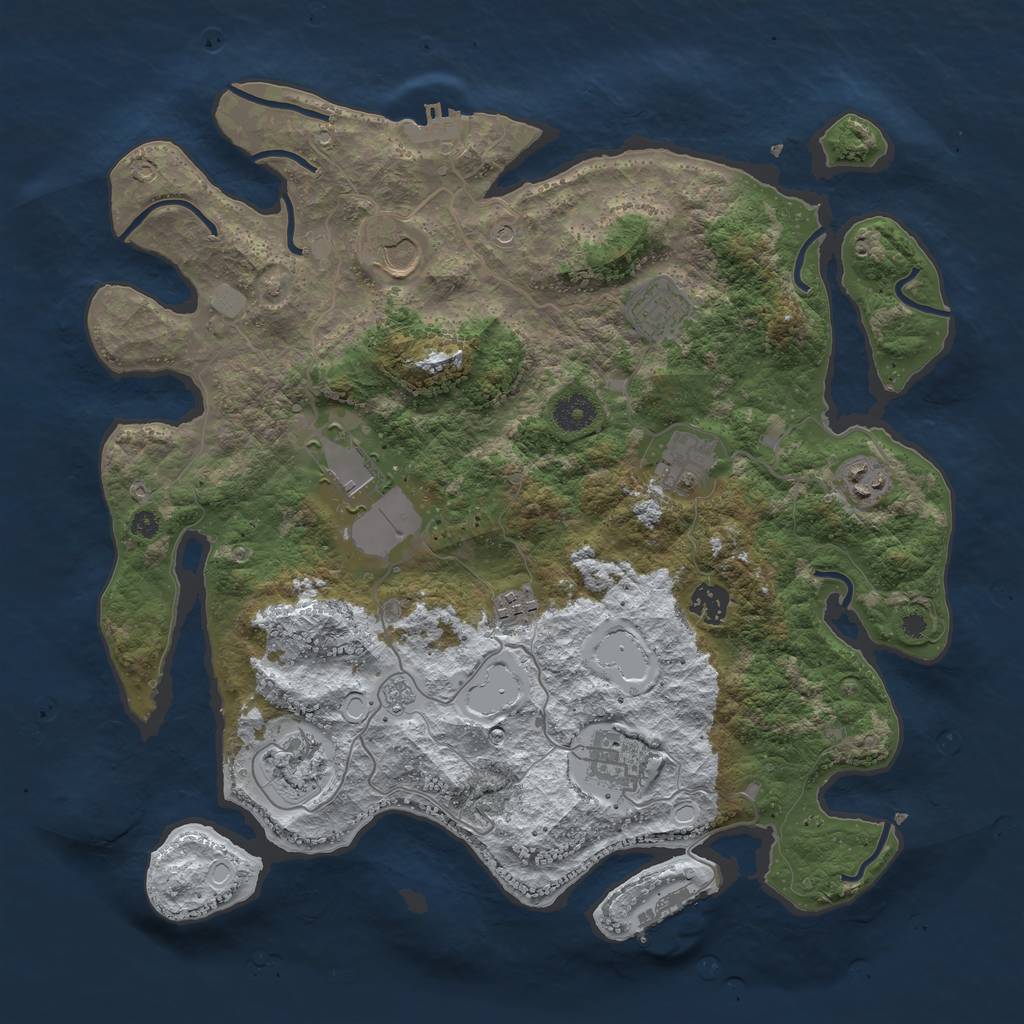 Rust Map: Procedural Map, Size: 3850, Seed: 1202768519, 18 Monuments