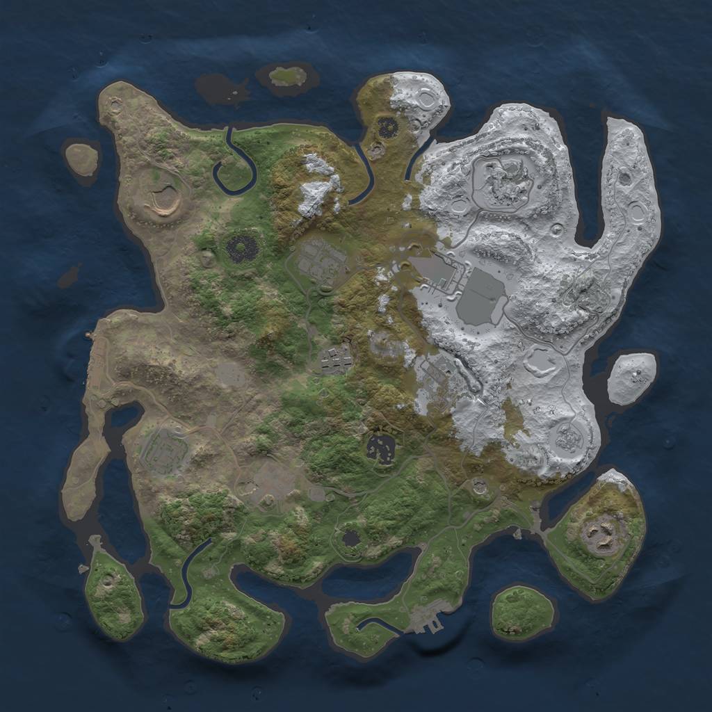 Rust Map: Procedural Map, Size: 3500, Seed: 1697475334, 19 Monuments
