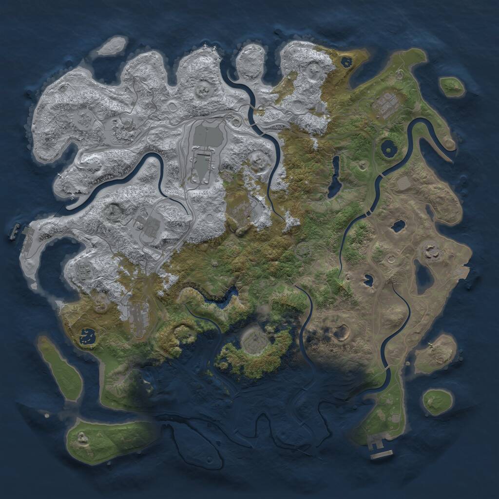 Rust Map: Procedural Map, Size: 4500, Seed: 1043146139, 17 Monuments