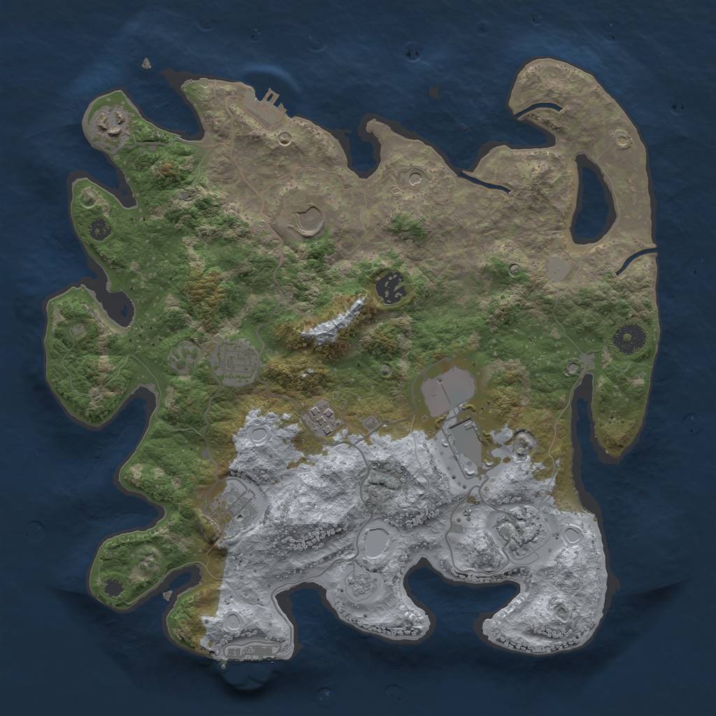 Rust Map: Procedural Map, Size: 3500, Seed: 1344800596, 17 Monuments