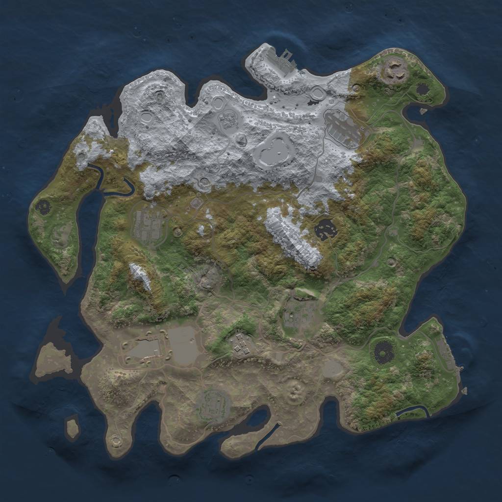 Rust Map: Procedural Map, Size: 3500, Seed: 402383059, 17 Monuments