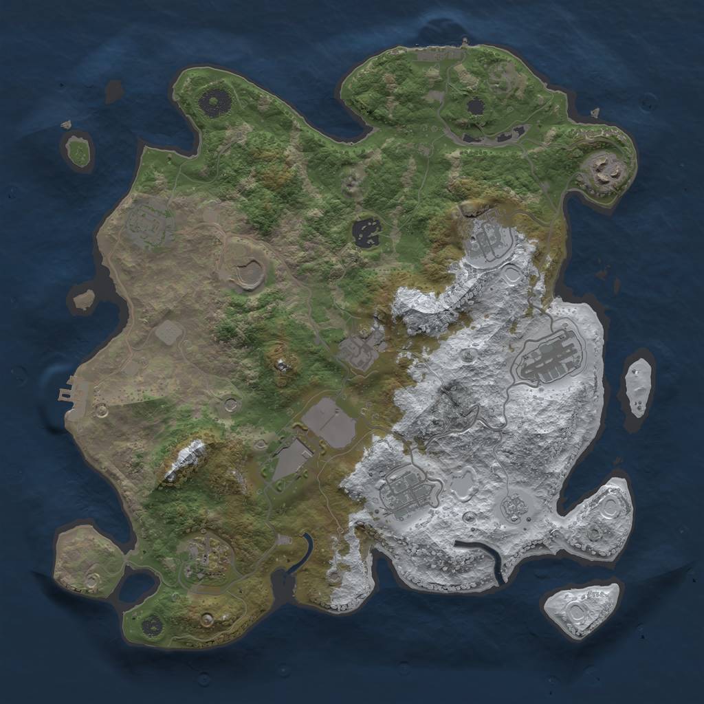 Rust Map: Procedural Map, Size: 3500, Seed: 1236002341, 19 Monuments