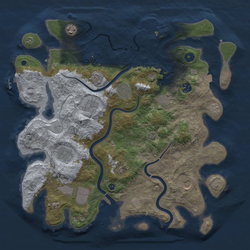 Rust Map: Procedural Map, Size: 3850, Seed: 910670435, 16 Monuments
