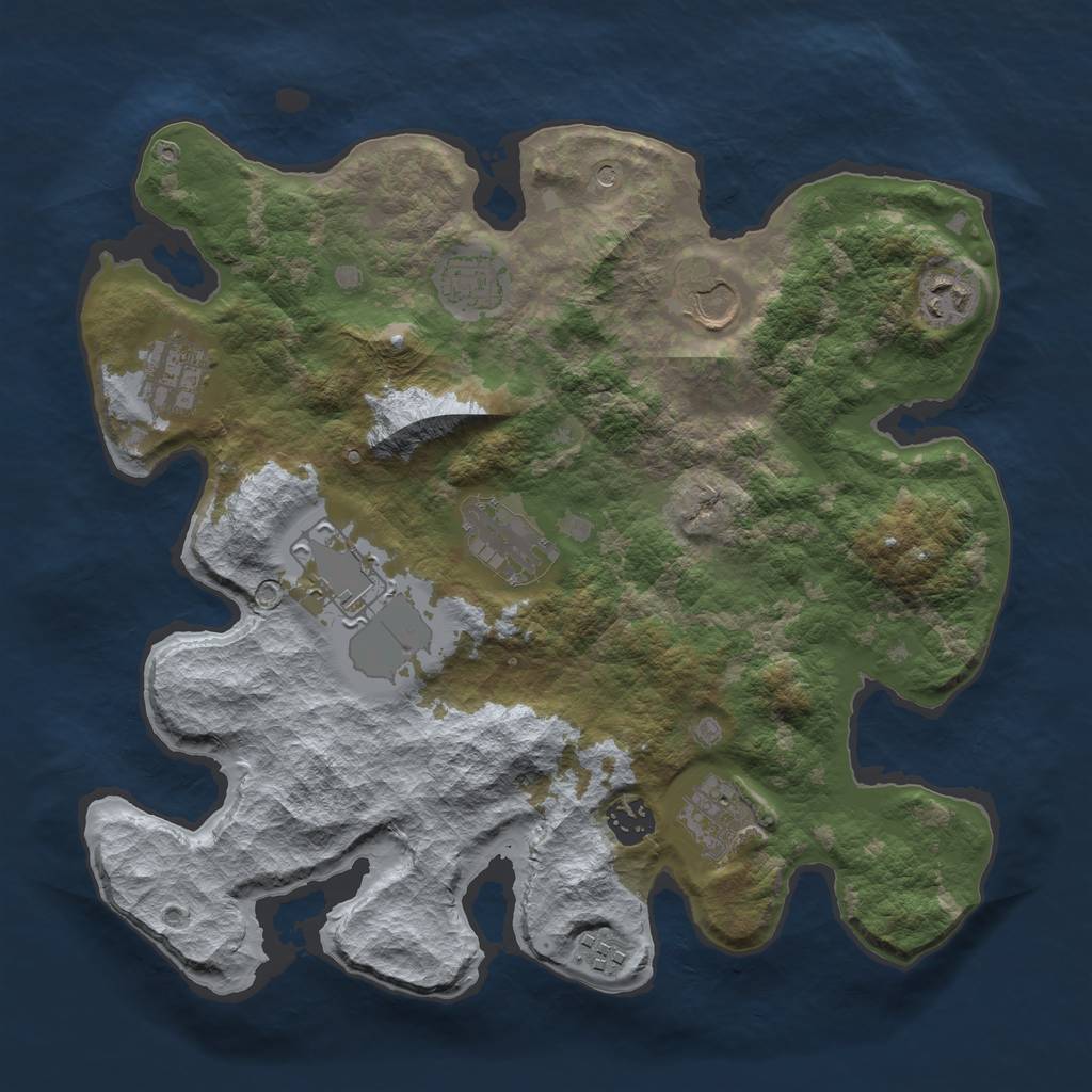 Rust Map: Barren, Size: 3500, Seed: 44480797, 12 Monuments