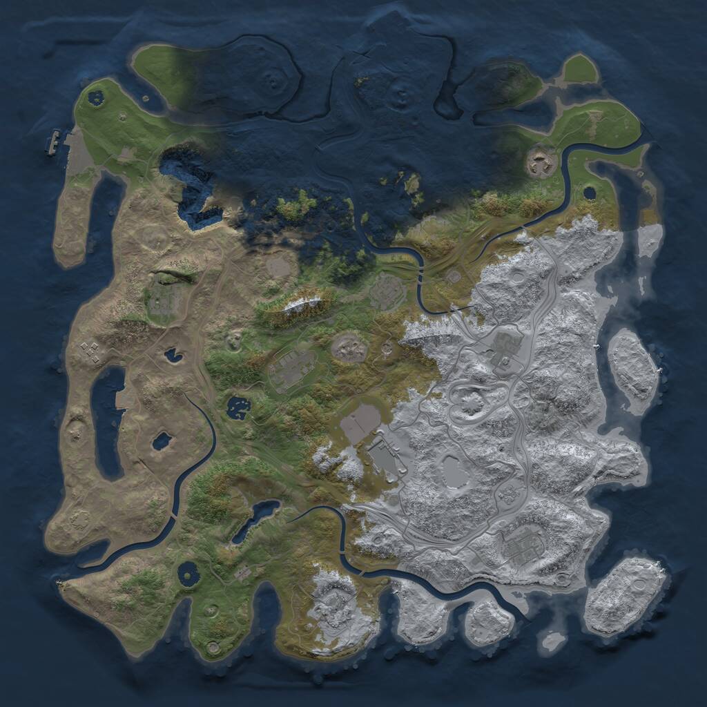 Rust Map: Procedural Map, Size: 4500, Seed: 1390363175, 16 Monuments