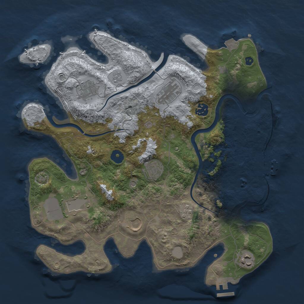 Rust Map: Procedural Map, Size: 3500, Seed: 1002576369, 14 Monuments