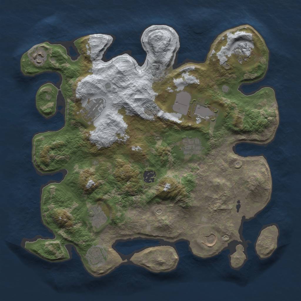 Rust Map: Barren, Size: 3500, Seed: 676872080, 13 Monuments