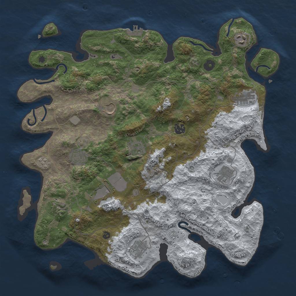 Rust Map: Procedural Map, Size: 4000, Seed: 597625, 19 Monuments