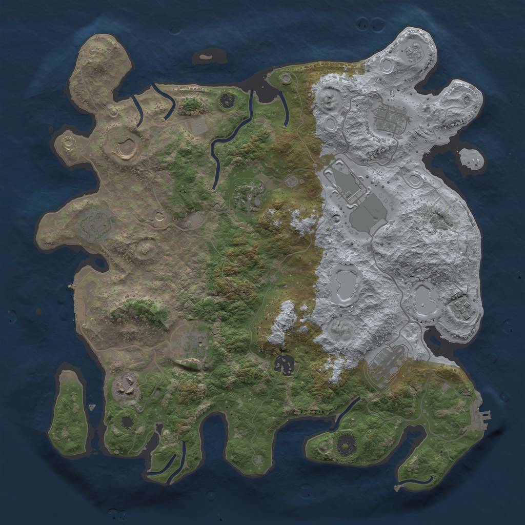 Rust Map: Procedural Map, Size: 3700, Seed: 975297527, 19 Monuments