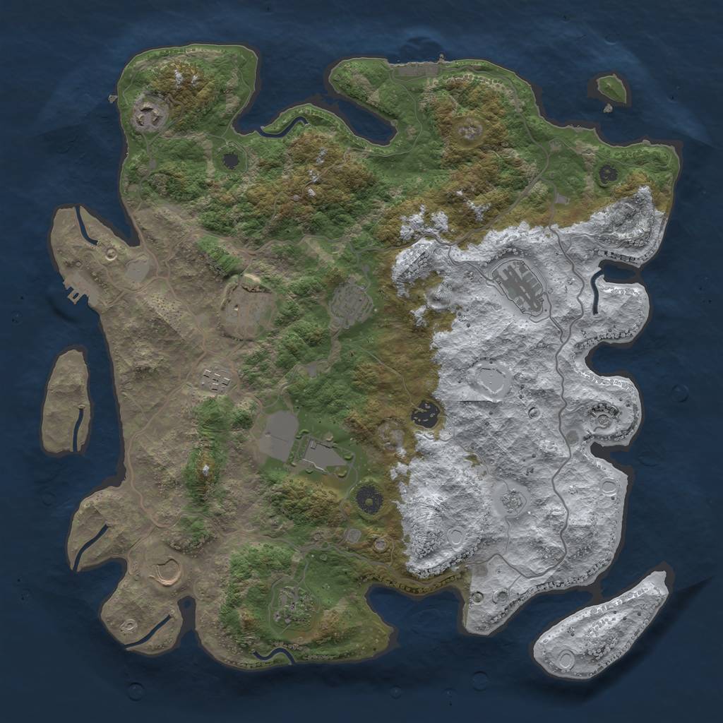 Rust Map: Procedural Map, Size: 4000, Seed: 2142168668, 18 Monuments