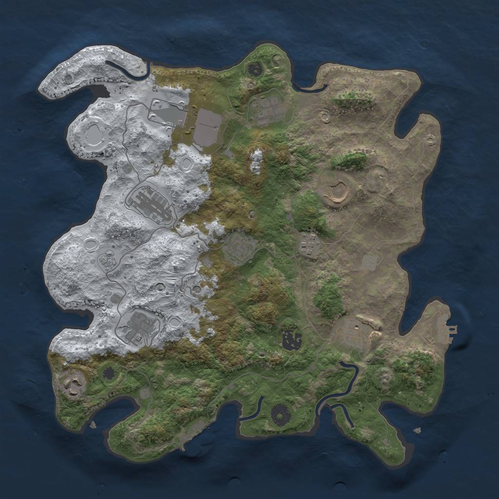 Rust Map: Procedural Map, Size: 3600, Seed: 3715430, 19 Monuments