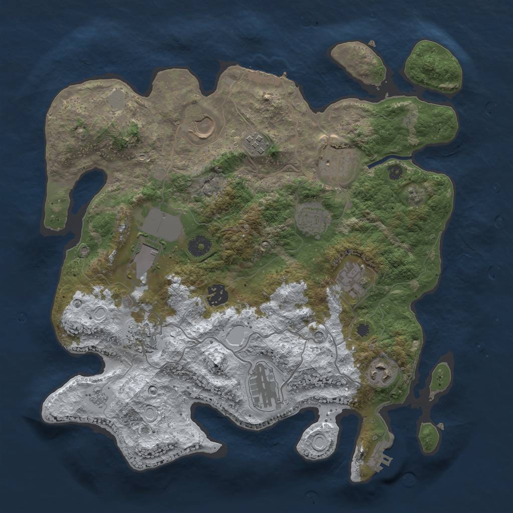 Rust Map: Procedural Map, Size: 3500, Seed: 8523, 19 Monuments
