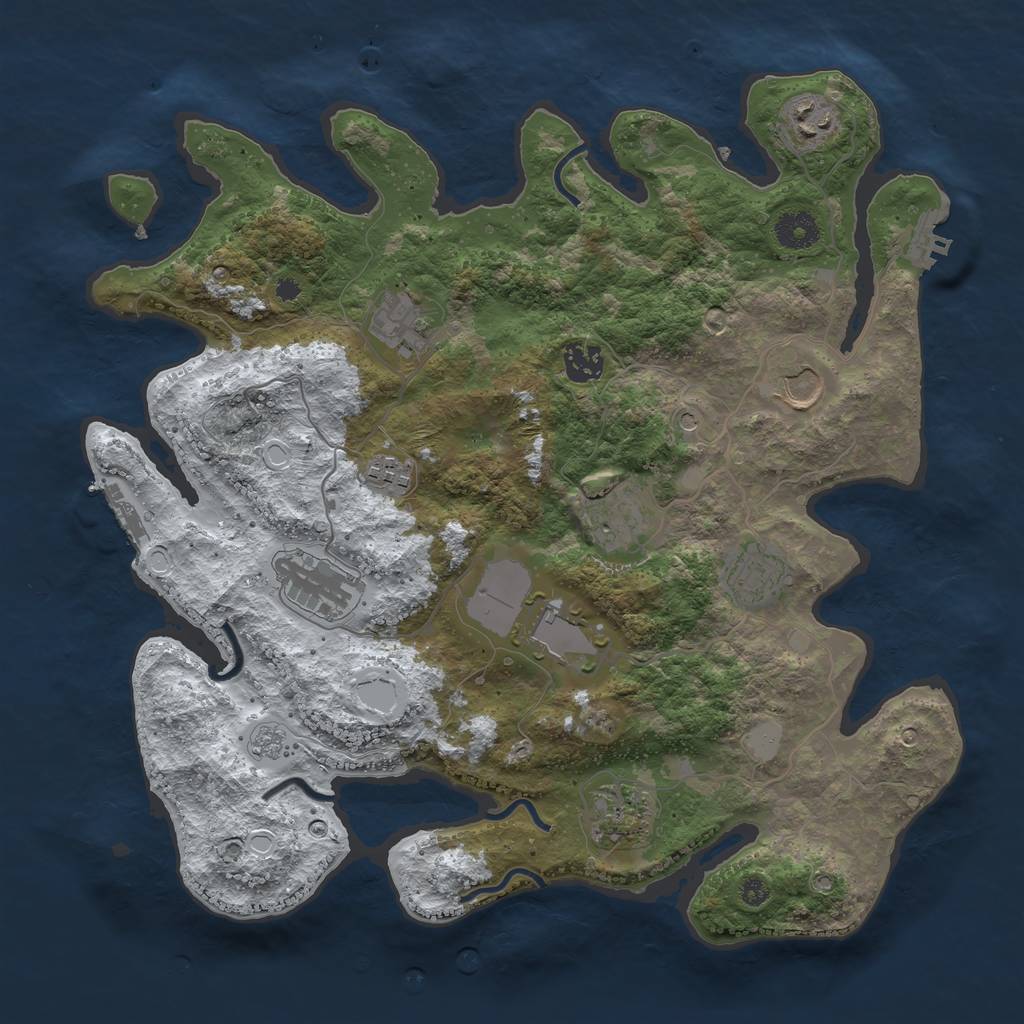 Rust Map: Procedural Map, Size: 3700, Seed: 1886129139, 19 Monuments