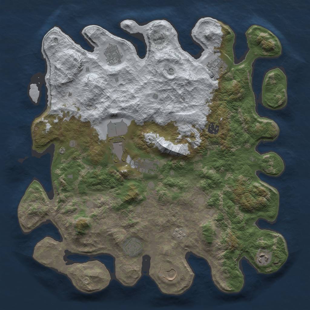 Rust Map: Barren, Size: 4000, Seed: 174654422, 12 Monuments
