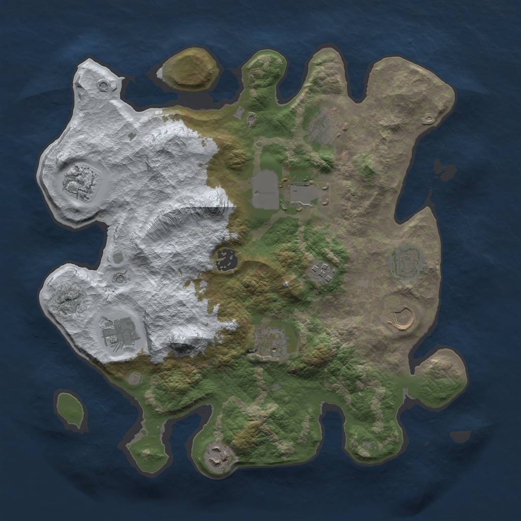 Rust Map: Barren, Size: 3500, Seed: 2099647073, 13 Monuments