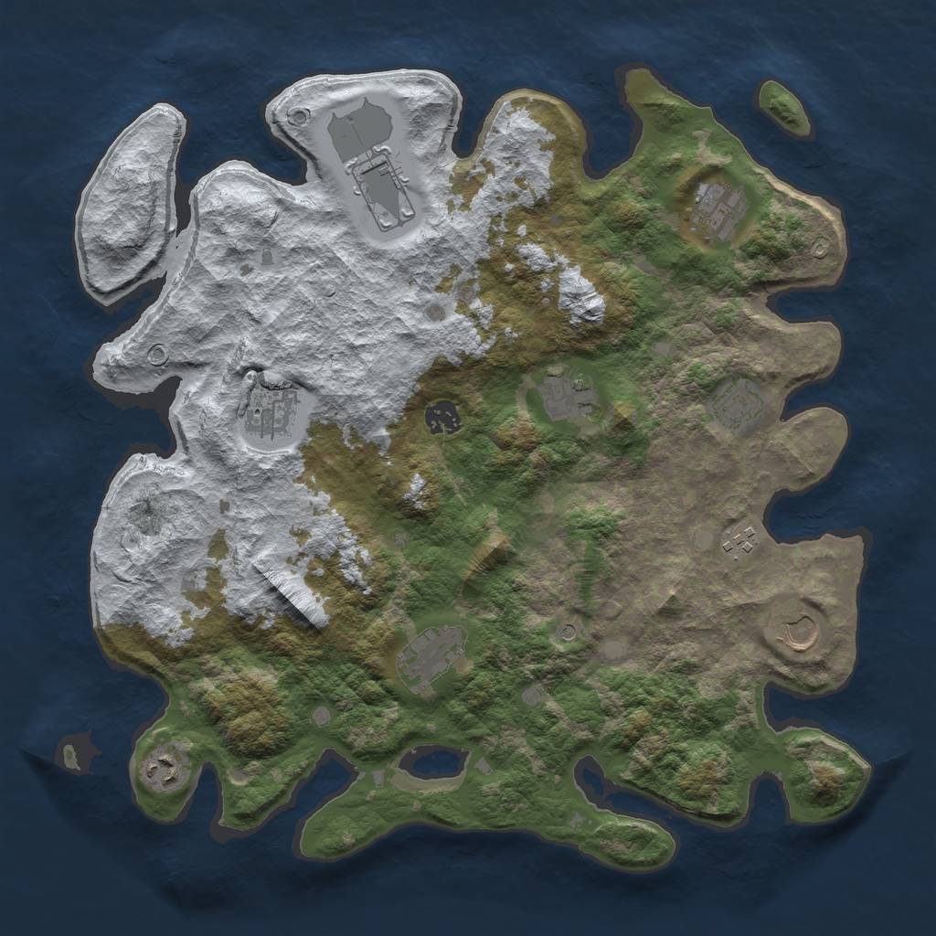 Rust Map: Barren, Size: 4000, Seed: 720115799, 13 Monuments