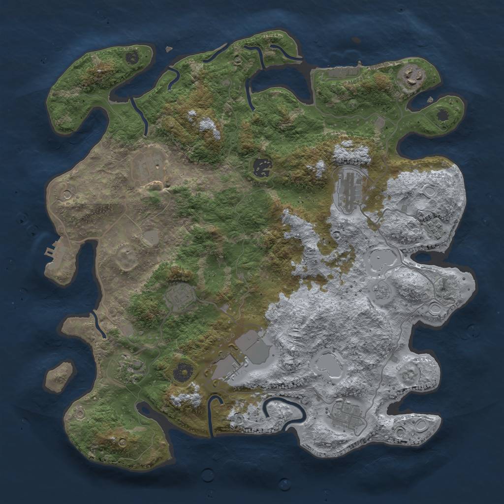 Rust Map: Procedural Map, Size: 3850, Seed: 280334600, 16 Monuments