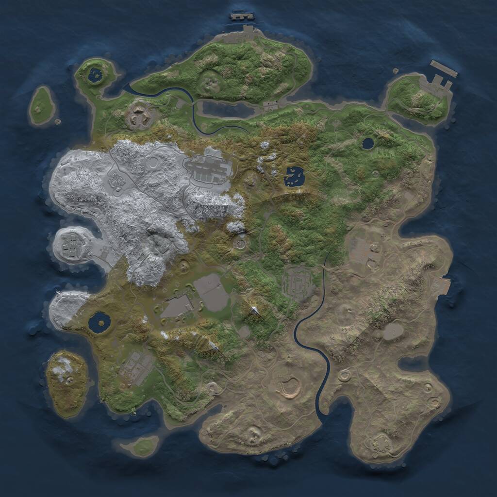 Rust Map: Procedural Map, Size: 3500, Seed: 719706743, 15 Monuments