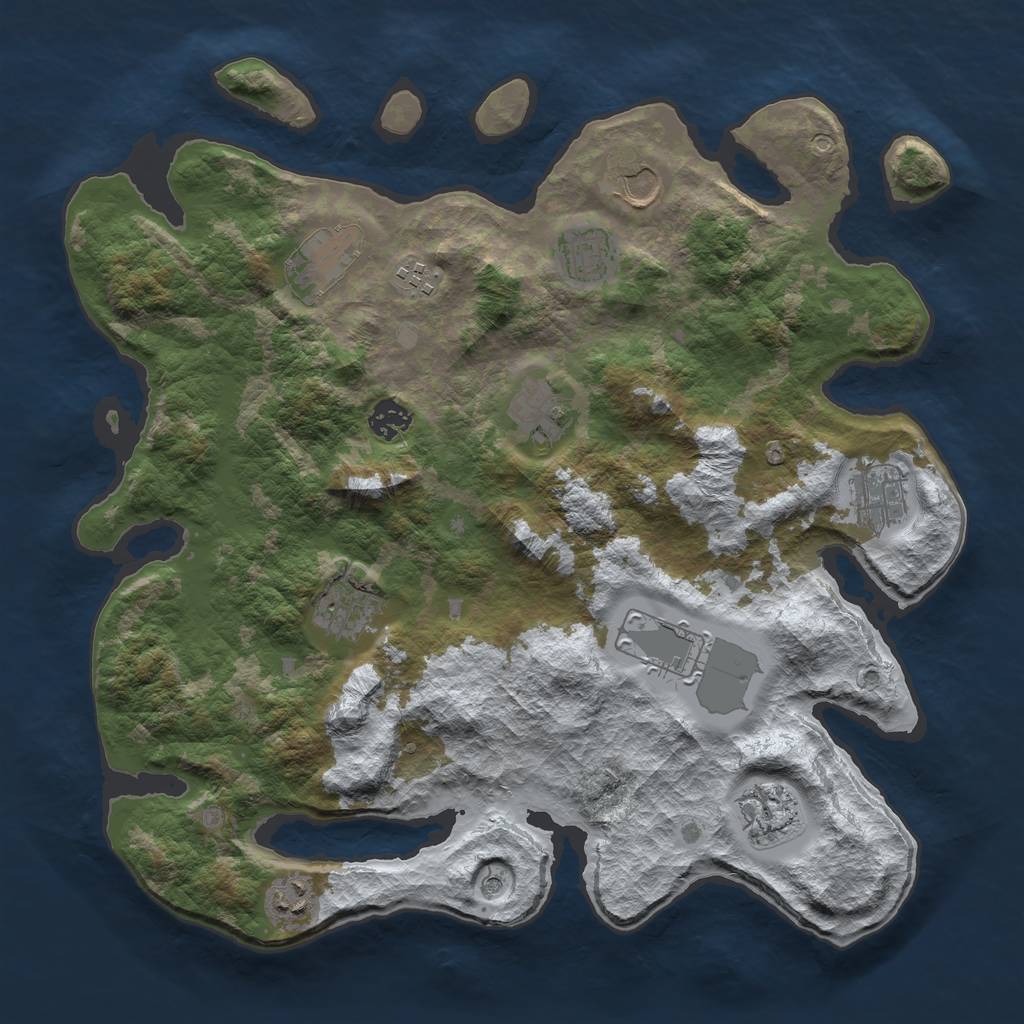 Rust Map: Barren, Size: 3850, Seed: 1972593169, 14 Monuments