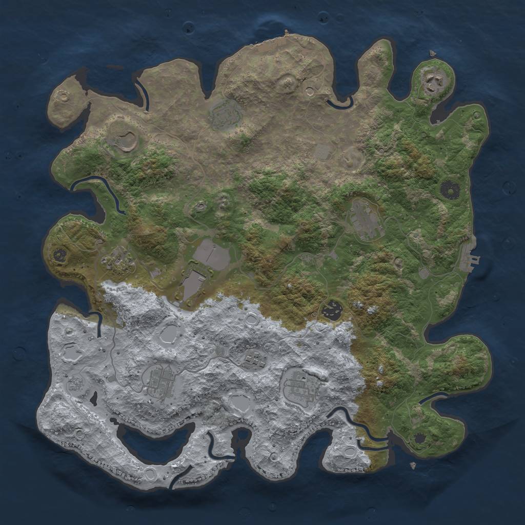 Rust Map: Procedural Map, Size: 3950, Seed: 673797394, 19 Monuments