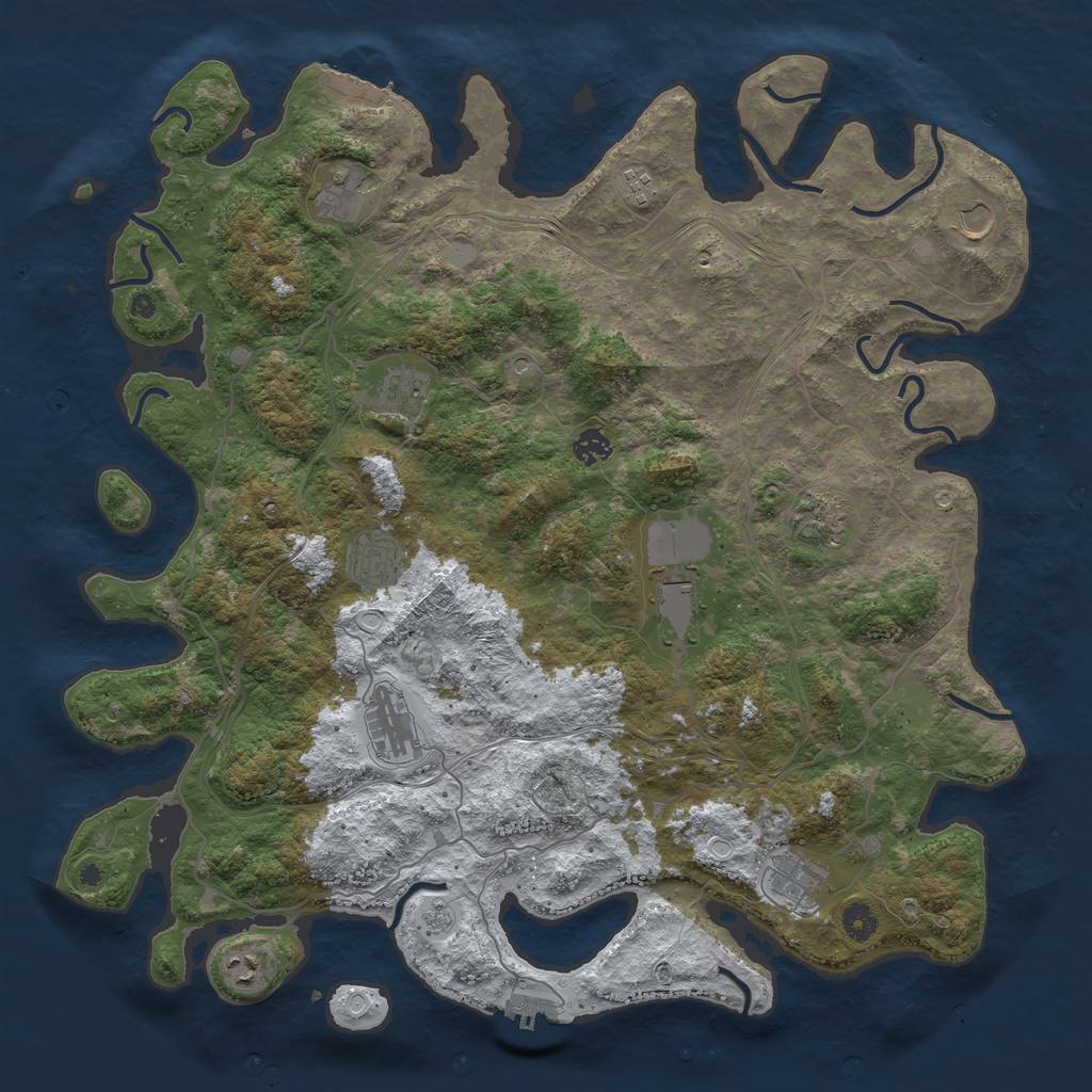 Rust Map: Procedural Map, Size: 4500, Seed: 333483431, 20 Monuments