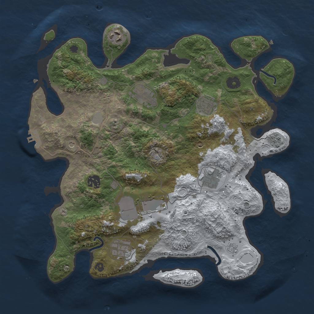 Rust Map: Procedural Map, Size: 3500, Seed: 801581110, 16 Monuments