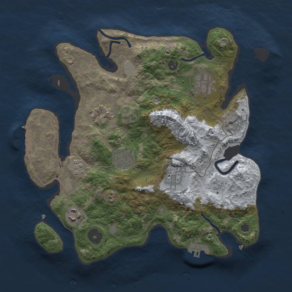 Rust Map: Procedural Map, Size: 3000, Seed: 24383, 14 Monuments