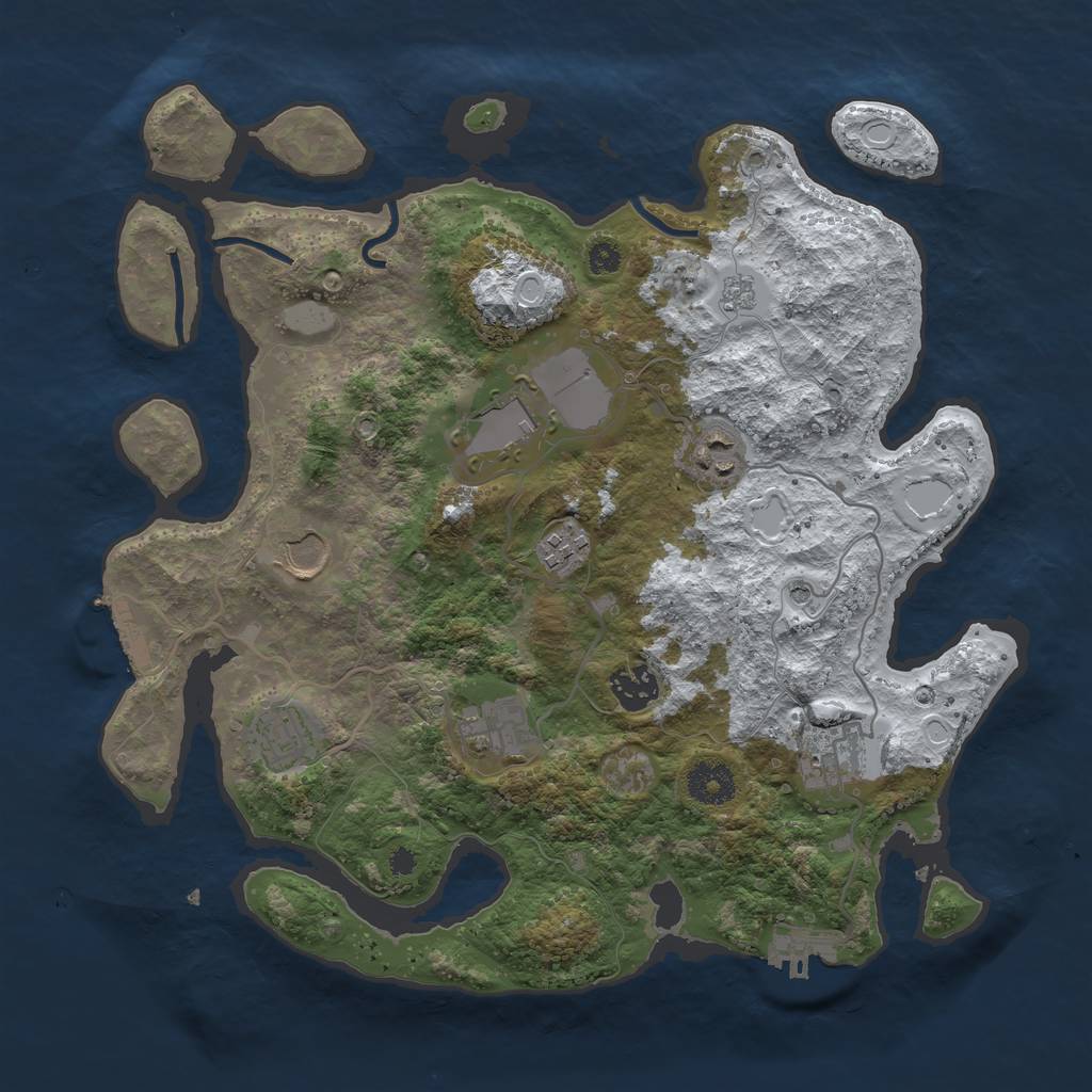 Rust Map: Procedural Map, Size: 3500, Seed: 1073035453, 17 Monuments