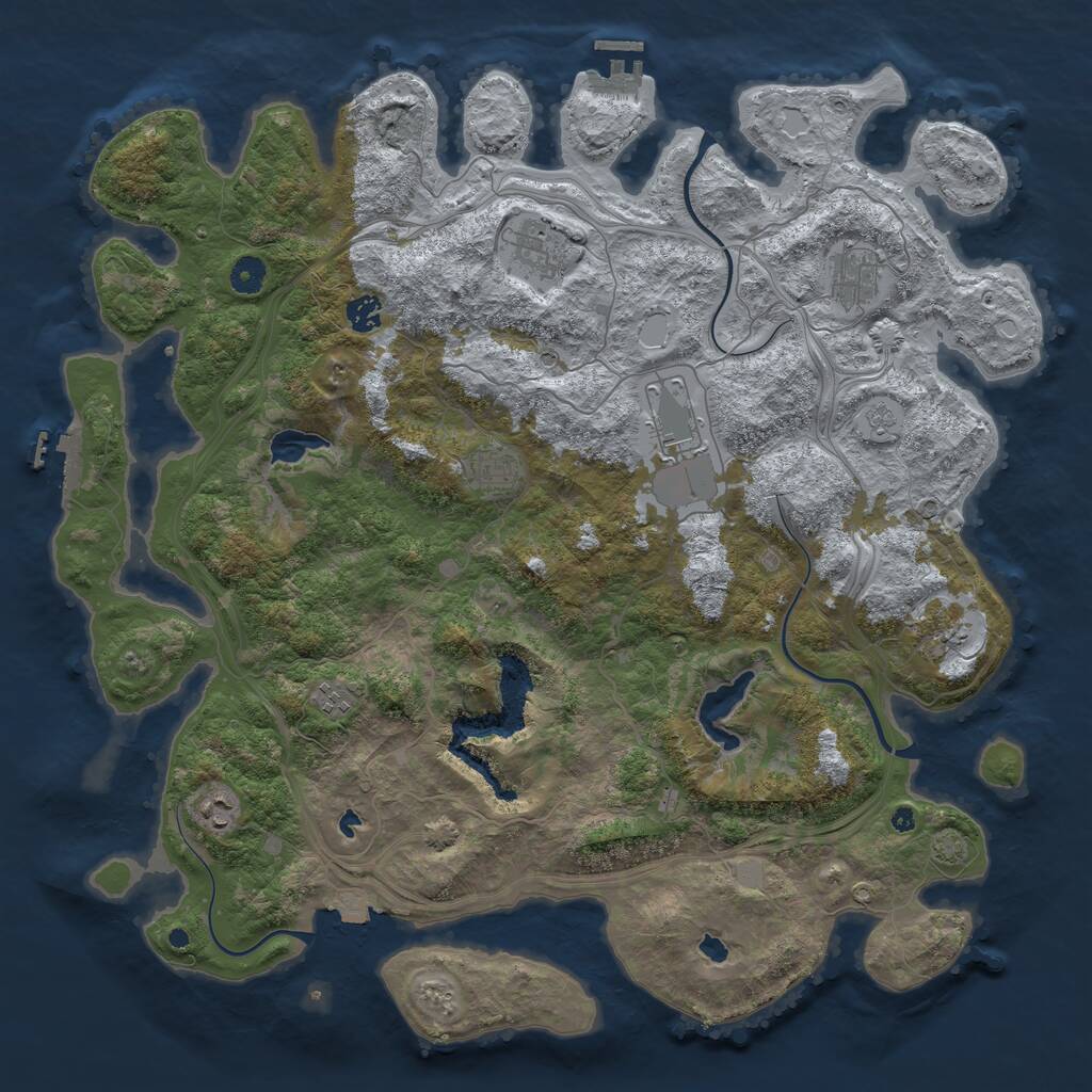 Rust Map: Procedural Map, Size: 4500, Seed: 1220110492, 14 Monuments