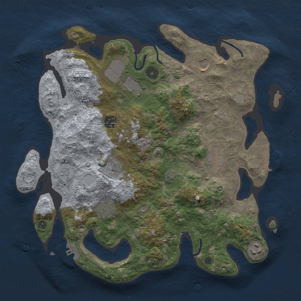 Rust Map: Procedural Map, Size: 3600, Seed: 3344208, 16 Monuments