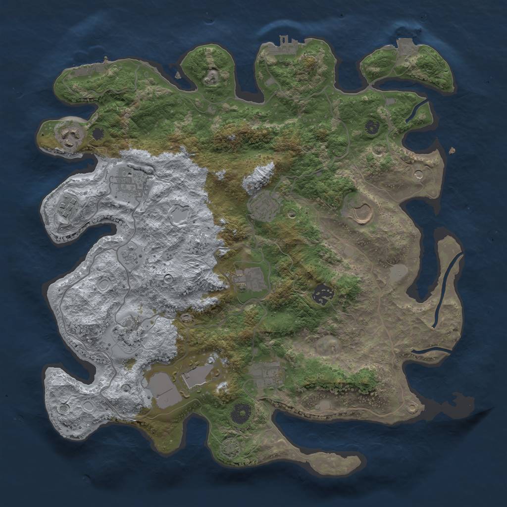 Rust Map: Procedural Map, Size: 3700, Seed: 1804861398, 18 Monuments