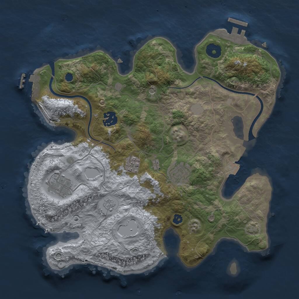 Rust Map: Procedural Map, Size: 3000, Seed: 743107, 10 Monuments