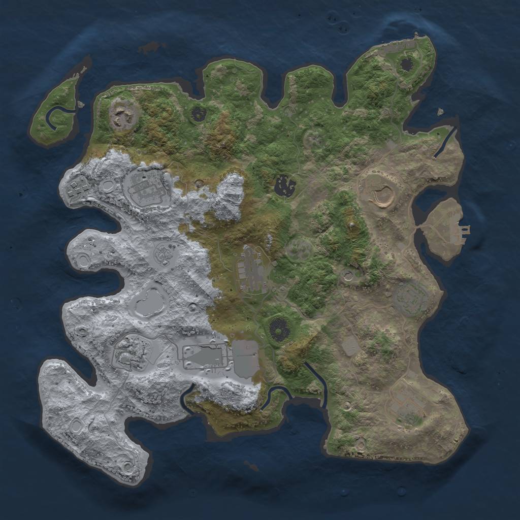 Rust Map: Procedural Map, Size: 3600, Seed: 1151747442, 17 Monuments