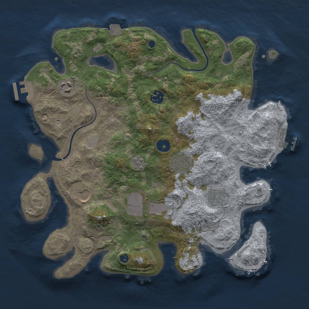 Rust Map: Procedural Map, Size: 3500, Seed: 887339546, 13 Monuments