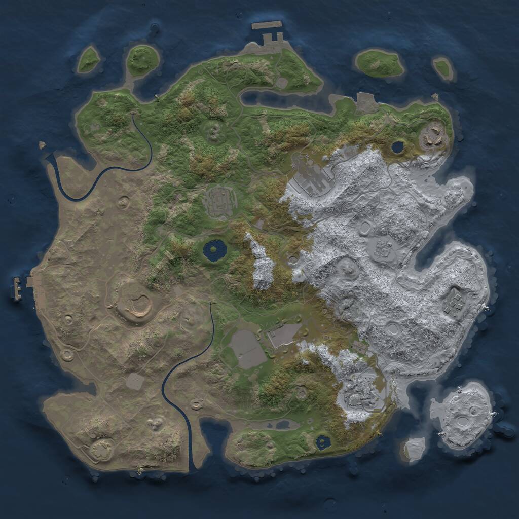 Rust Map: Procedural Map, Size: 3500, Seed: 1676883535, 13 Monuments