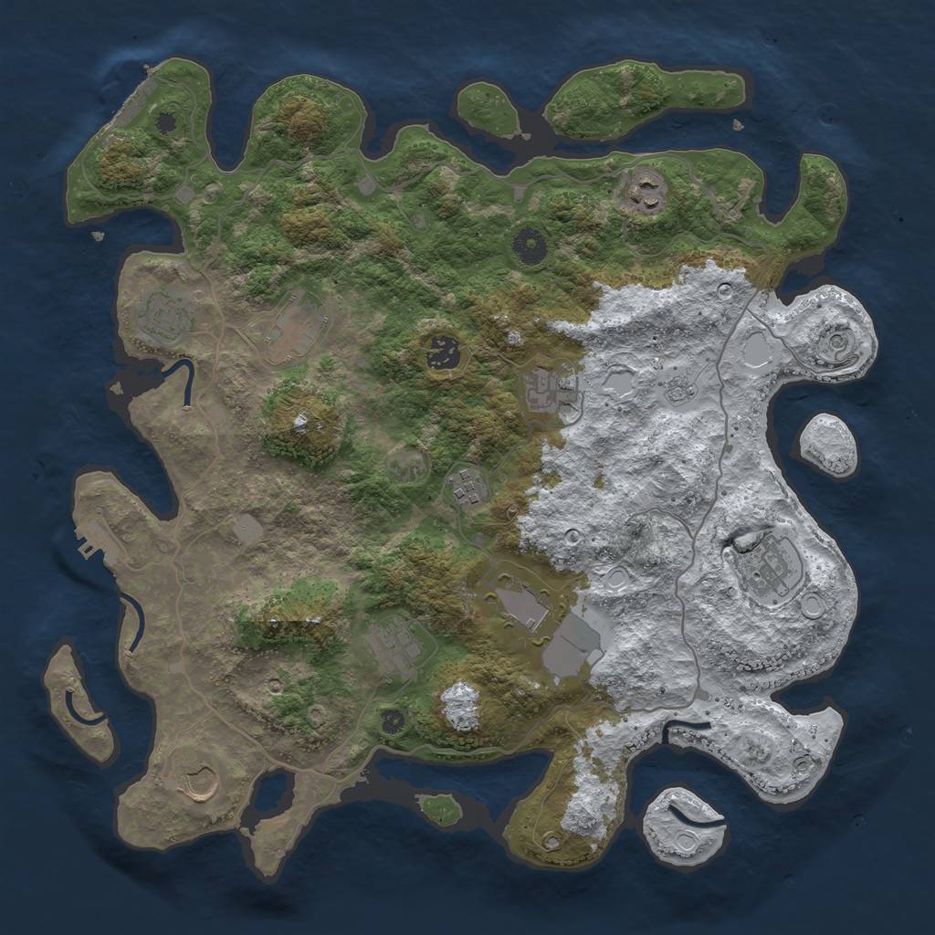 Rust Map: Procedural Map, Size: 4000, Seed: 80057, 19 Monuments