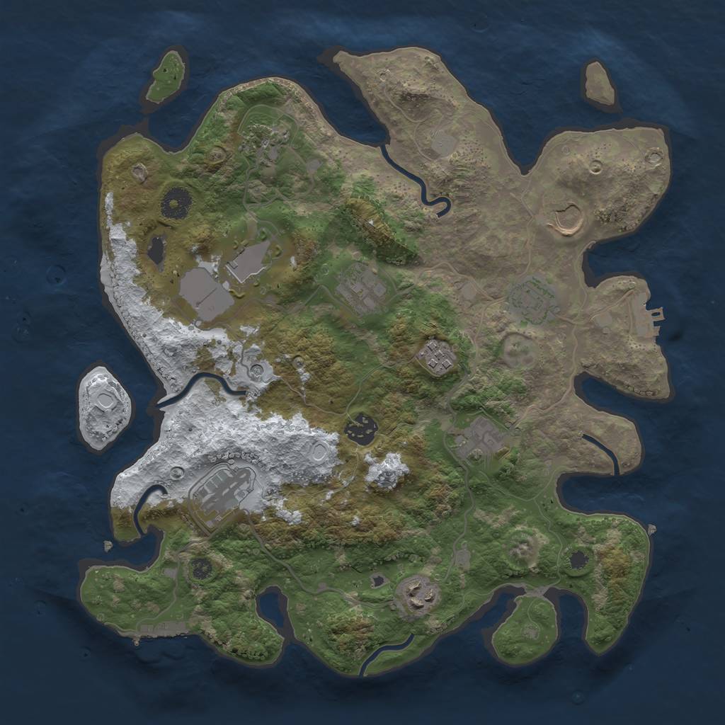 Rust Map: Procedural Map, Size: 3500, Seed: 2628, 18 Monuments