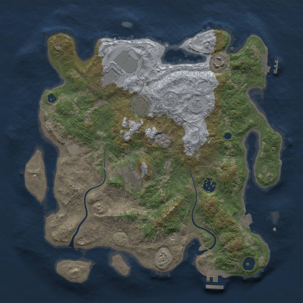 Rust Map: Procedural Map, Size: 3500, Seed: 3985394, 12 Monuments