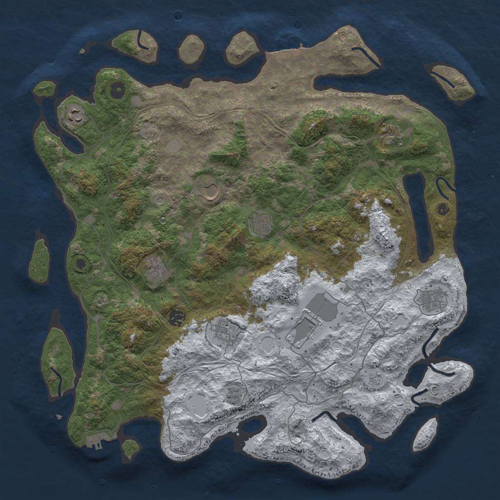 Rust Map: Procedural Map, Size: 4500, Seed: 1570544271, 19 Monuments
