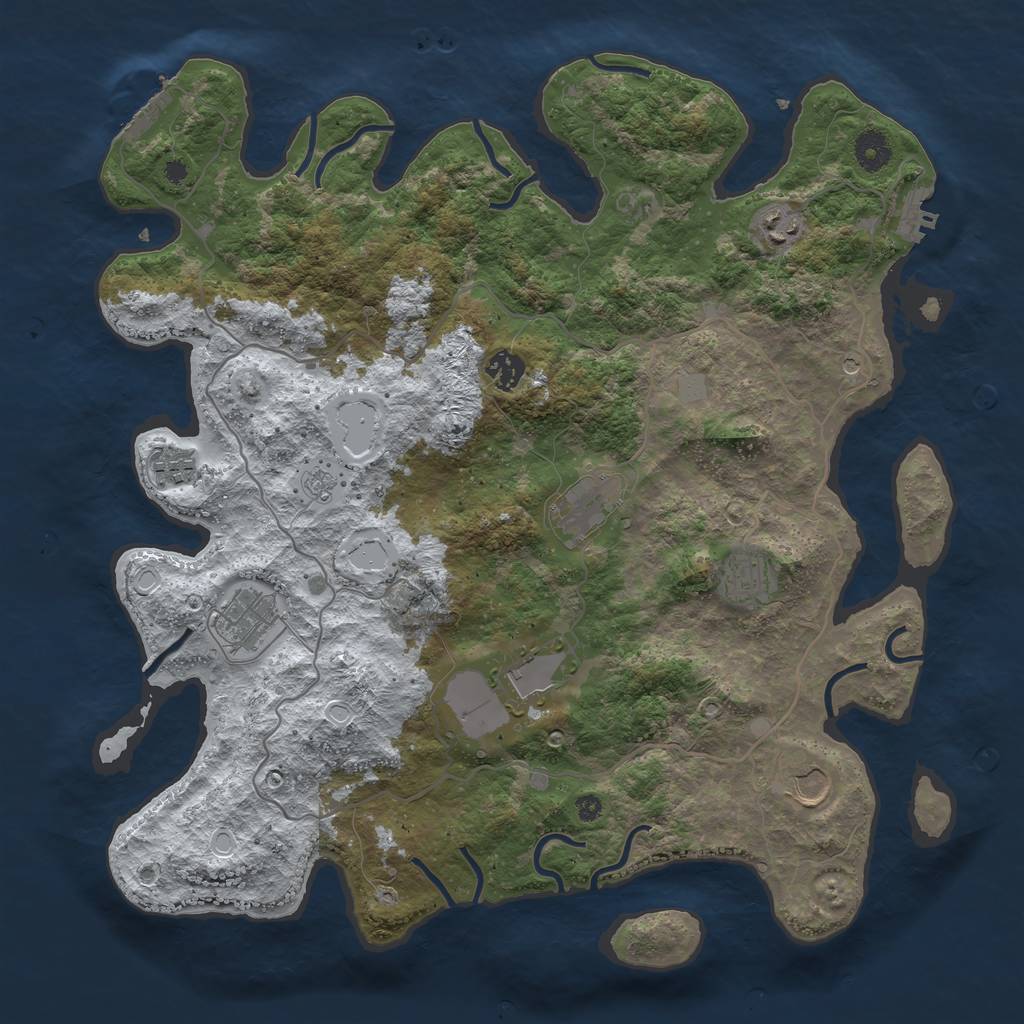 Rust Map: Procedural Map, Size: 4000, Seed: 654218, 17 Monuments